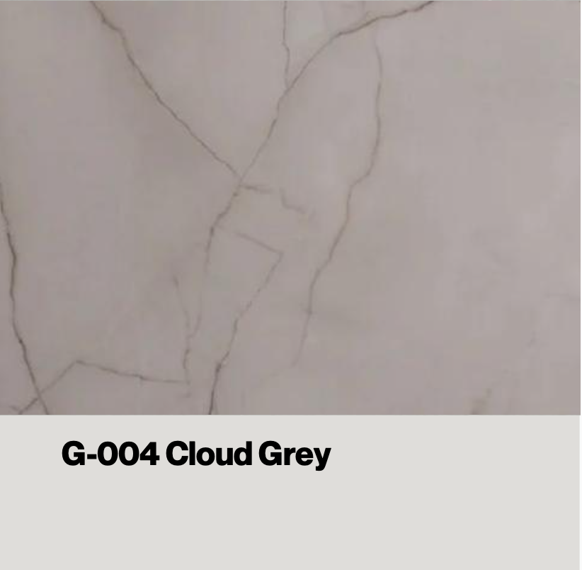Cloud grey marble look tile with subtle grey veining, labeled G-004. — eco wall panel finish, Vireo Homes