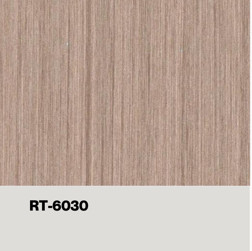 Warm taupe fine vertical wood grain laminate, RT-6030 — eco wall panel finish, Vireo Homes