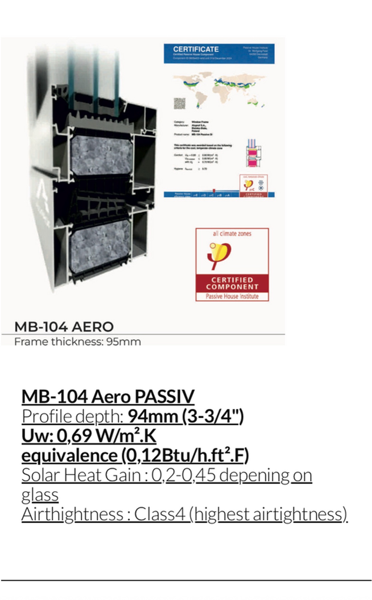 PHI-certified ENERGIO triple-glazed fixed Passive House window — Uw ≤ 0.80 — Vireo Homes