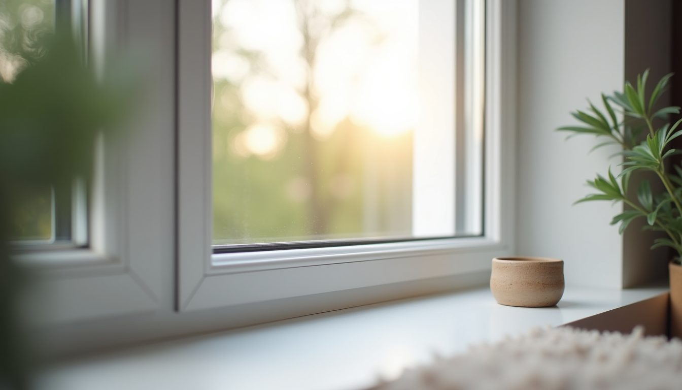 Eye-level view of fiberglass window frame installed in a modern home