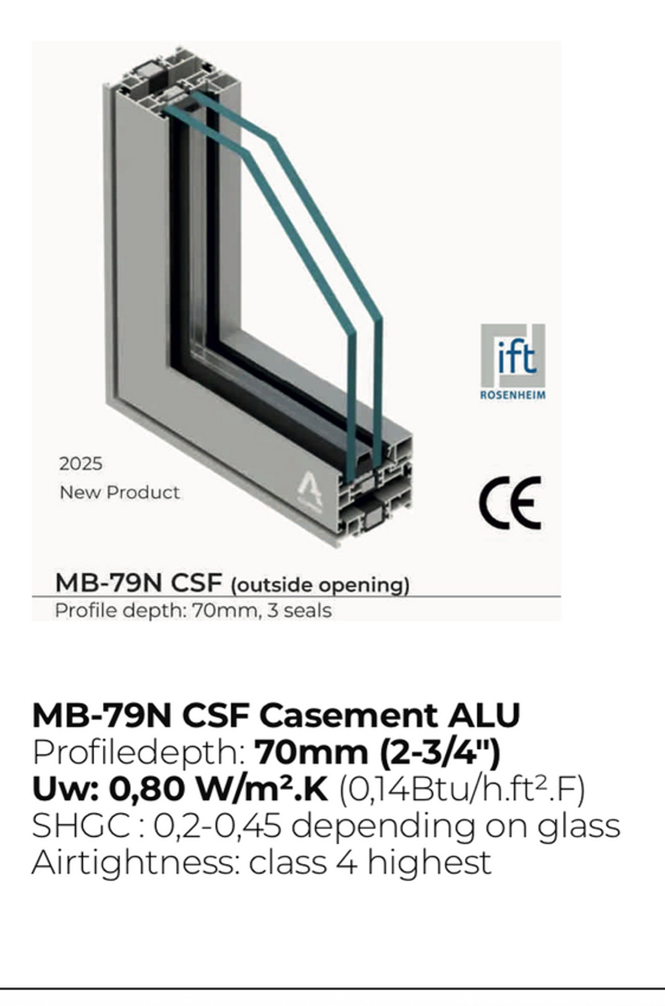 Aluminum high-performance casement window — Uw ≤ 0.80 W/m²·K — Vireo Homes Toronto